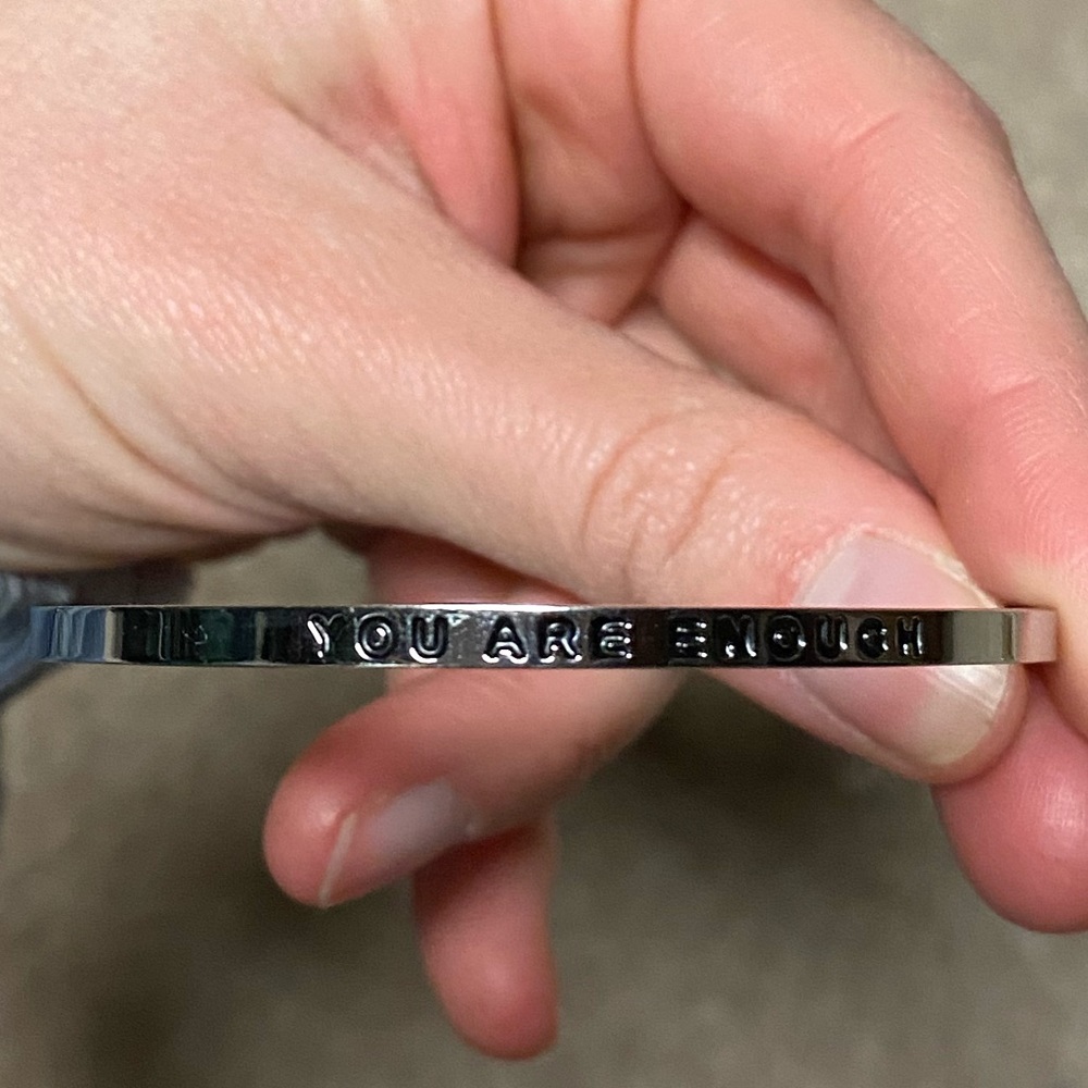 You Are Enough Engraved Silver Cuff Bracelet